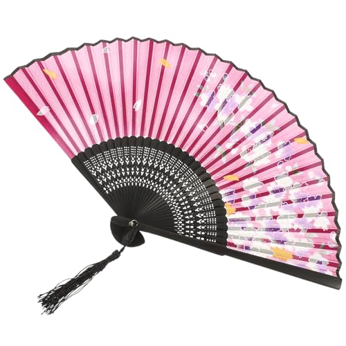 GAROZATION Chinesischer Faltbarer Handventilator aus Holz und Seide mit Quaste Eleganter Retro Fächer für Tanz Fotografie Requisiten Sommerdekoration und Geschenk von GAROZATION