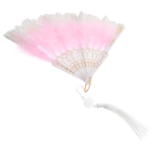 GAROZATION Federfächer mit Plüschfedern Faltbarer Handfächer für Damen Leichter Tragbarer Handventilator für Hochzeit Performance und Stabiles Metall Pp-material Einzigartiges Design von GAROZATION
