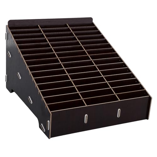 GAROZATION Holz Aufbewahrungsbox für Handys Fächer Stabiler Mehrfach-organizer Schnell Montierbar mit Gummiringen Multifunktional für Büro Klassenzimmer und Meetingräume Walnussfarbe von GAROZATION