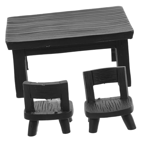 GAROZATION Miniatur Tisch Stühle Set aus Resin Lebensechte Kleine Landschaft Möbel Einfache Zusammenbau Detailreiche Verarbeitung Schwarze Puppenhaus Accessoires für Feengarten Dekoration von GAROZATION