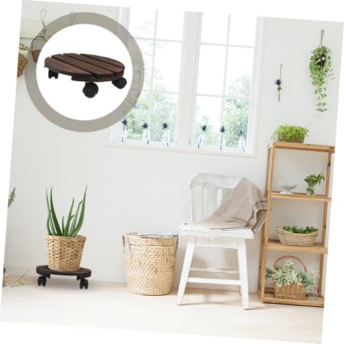 GAROZATION Runder Blumentopfhalter aus karbonisiertem Material mit korrosionsbeständigem und flexibel beweglichem Pflanzenroller mit Universalrollen für Drinnen und Draußen Schützt von GAROZATION