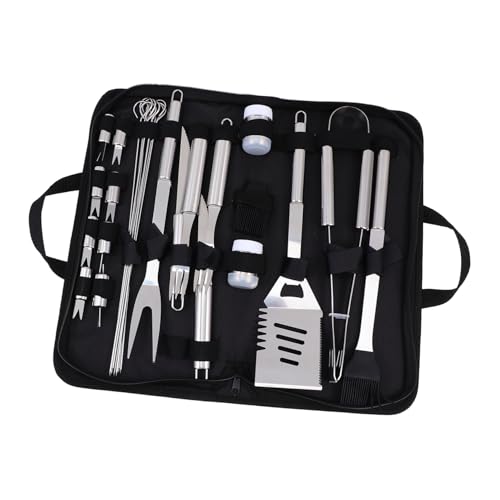 GAROZATION Teiliges BBQ Grillbesteck aus Edelstahl Inklusive Gabel Cutter Pinsel und Schaufel Robust und Langlebig für Outdoor Grillen Camping und mit Tragbarem Oxford Stoffbeutel Schwarz von GAROZATION