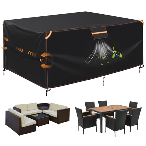 GARPROVM Abdeckplane Gartenmöbel Outdoor Wasserdicht, 200x165x80cm Gartenmöbel Abdeckung Wetterfest 420D Oxford Gewebe mit Belüftung, Staubdicht Schutzhülle für Outdoor Sitzgruppe Möbelset Sofa Tisch von GARPROVM