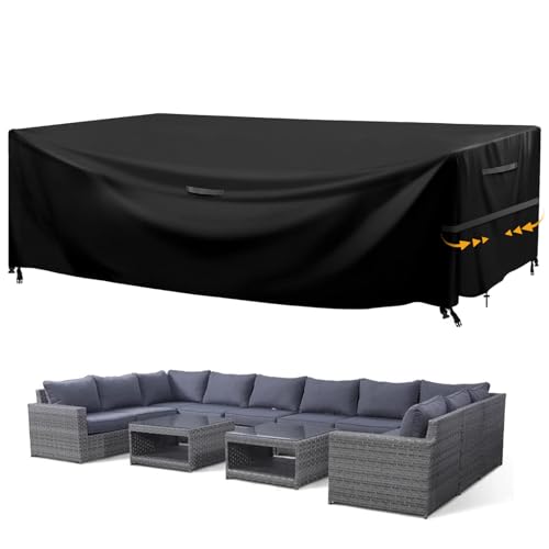 GARPROVM Abdeckung für Gartenmöbel, Abdeckplane Gartenmöbel Schutzhülle für Gartenmöbel Wasserdicht Winddicht Anti-UV Staubdicht Oxford Gewebe, für Outdoor Sofa Tisch Möbelsets - 315x180x74cm von GARPROVM