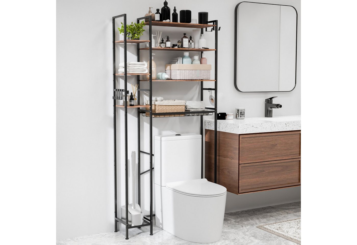 GARPROVM Badregal, Toiletten-Überbauregal mit 8 Ebenen, Toilettenregal, höhenverstellbar, stabil und platzsparend von GARPROVM