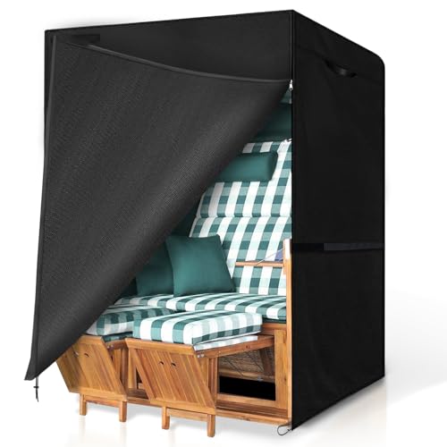 GARPROVM Strandkorb Schutzhülle Winterfest, Strandkorbhülle Wasserdicht 135x105x175/140cm Strandkorb Abdeckung Outdoor, 420D Oxford Gewebe Wetterfest Anti-UV Winddicht Abdeckhaube für Strandkörbchen von GARPROVM