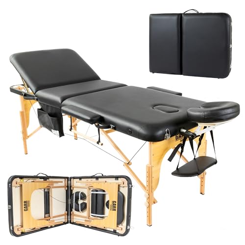 GARR Solution Professionelle Massageliege klappbar aus Holz 3 Zonen, Tragbar und leicht - 185x70 H62/87 cm (Schwarz) von GARR Solution