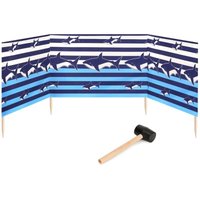 Garronda Strand Windschutz Sichtschutz 4m lang Plus Gummihammer GAEX001 (Streifen/Haie, 4 m) von GARRONDA
