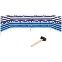 Garronda Strand Windschutz Sichtschutz 5m lang Plus Gummihammer GAEX001 (Streifen/Haie, 5 m) von GARRONDA