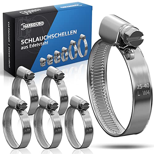 GARSIDURO® Schlauchschellen Edelstahl | 25-40mm [10 Stück] | Profi W4 Schlauchklemme | Schlauchschellen geeignet für die Sandfilteranlage oder als Gartenschlauch Schellen & Pool Schlauchschellen von GARSIDURO