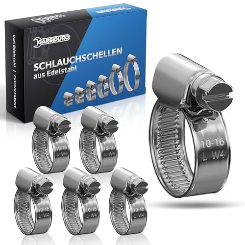 GARSIDURO® Schlauchschellen Edelstahl | 10-16mm [12 Stück] | Profi W4 Schlauchklemme | Schlauchschellen geeignet für die Waschmaschine oder als Gartenschlauch Schellen & Pool Schlauchschellen von GARSIDURO