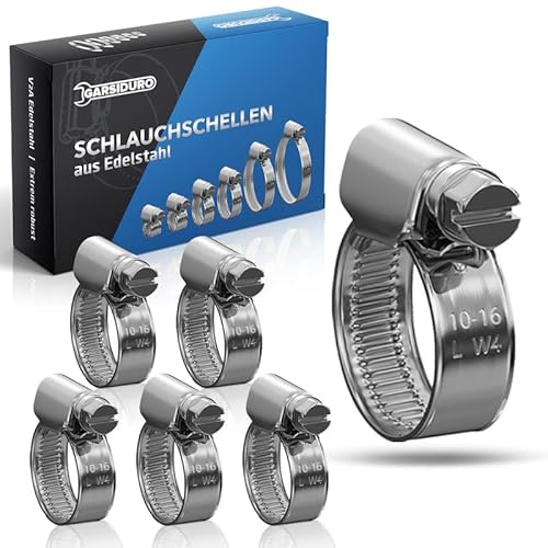 GARSIDURO® Schlauchschellen Edelstahl | 10-16mm [22 Stück] | Profi W4 Schlauchklemme | Schlauchschellen geeignet für die Waschmaschine oder als Gartenschlauch Schellen & Pool Schlauchschellen von GARSIDURO