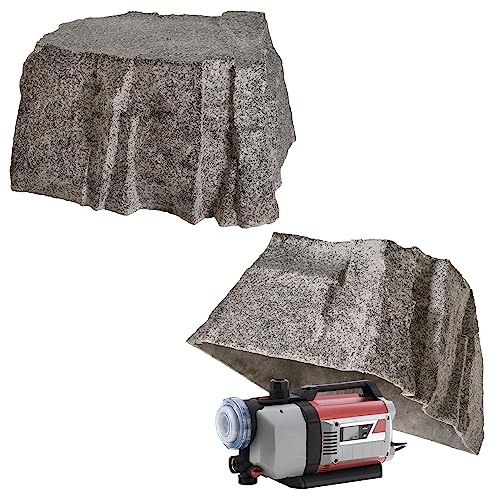 GARTENDEK Kunstfelsen Für Garten Abdeckung Für Poolpumpe Sandfilteranlage Gullideckel Dekosteine Felsen Für Schachtabdeckung - Hohler Deko Steine groß Für Schachtdeckel Abdeckstein Ø 67cm L-04 Grau von GARTENDEK