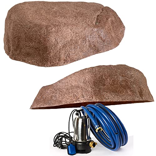 GARTENDEK Kunstfelsen Für Garten Abdeckung Für Poolpumpe Sandfilteranlage Gullideckel Dekosteine Felsen Für Schachtabdeckung - Hohler Deko Steine groß Für Schachtdeckel Abdeckstein Ø 90cm XL-04 Rot von GARTENDEK