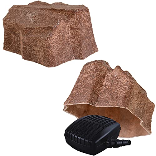 GARTENDEK Kunstfelsen Für Garten Abdeckung Für Poolpumpe Sandfilteranlage Gullideckel Dekosteine Felsen Für Schachtabdeckung - Hohler Deko Steine groß Für Schachtdeckel Abdeckstein Ø33 cm S-04 Rot von GARTENDEK