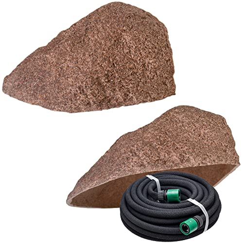 GARTENDEK Kunstfelsen Für Garten Abdeckung Für Poolpumpe Sandfilteranlage Gullideckel Dekosteine Felsen Für Schachtabdeckung - Hohler Deko Steine groß Für Schachtdeckel Abdeckstein Ø45cm S-07 Rot von GARTENDEK