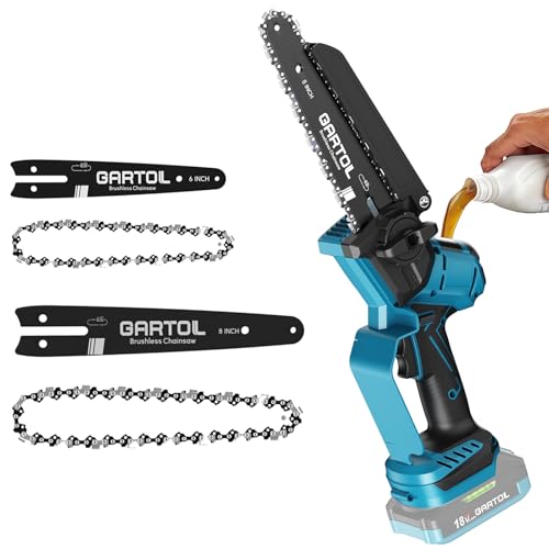 GARTOL Mini Akku Kettensäge 8 & 6 Zoll (ohne Akku), Kompatibel mit Makita 18V Akku,1000W Bürstenloser Kettensäge Elektro mit verbesserter Kettenschmierung,Handkettensäge für Holzschneidenz von GARTOL