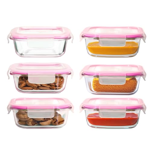 GARUET 6 x 130 ml kleine Glasbehälter für Mahlzeiten, Vorbereitung von Lebensmitteln, luftdicht, auslaufsicher, mikrowellen- und spülmaschinenfest, perfekt für Snacks, Dips (N-Pink) von GARUET