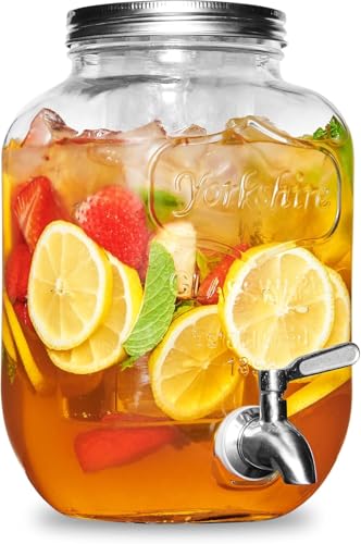 Getränkespender aus Glas für Kühlschrank – 3,8 l Wasser-, Waschmittel-, Saft- oder Getränkespender für Partys mit Zapfhahn – Serviergeschirr für BBQ, Picknick, Poolparty und gesellschaftliche von GARUET