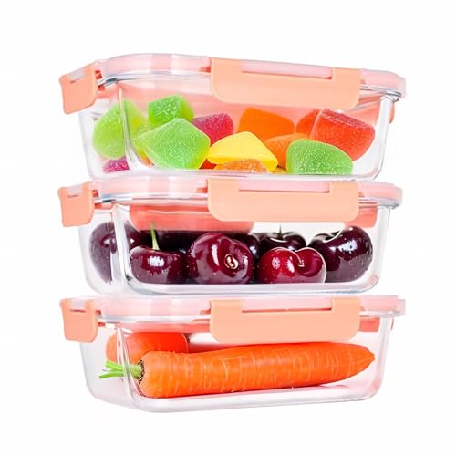 Lunchboxen aus Glas mit Deckel, rechteckig, 1040 ml, luftdicht, auslaufsicher, mikrowellen- und spülmaschinenfest, ideal für Snacks, Saucen und Lunchboxen (Rosa) von GARUET