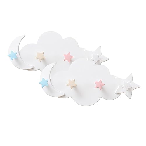 GARVALON 2 Stück Teiliges Niedliche Wolken Mond Stern Wandhaken Selbstklebend ohne Bohren Wiederverwendbar Hohe Haltbarkeit Dekorativ für Schlafzimmer Kinderzimmer und Glatte Oberflächen von GARVALON