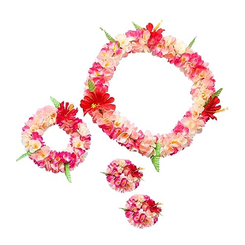 GARVALON 4 Stück Teiliges Hawaiian Leis mit Dicken Kunstvollen Blumen Realistischem Halsband Armbändern und Haarband Wiederverwendbar Bequem für Luau Partys Sommerkostüme Erwachsene von GARVALON