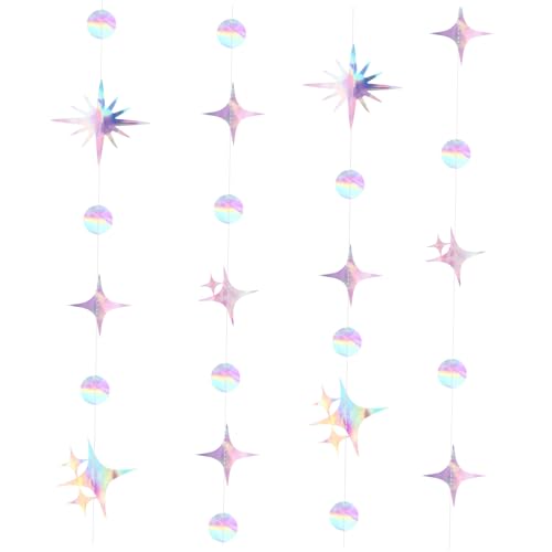 GARVALON 4 Stück Teiliges Stern Kreisform Lang Reißfest Irisierend für Decke Vielseitige Partydekoration für Frauen für Geburtstagsfeiern Hochzeiten und Babyshowers von GARVALON