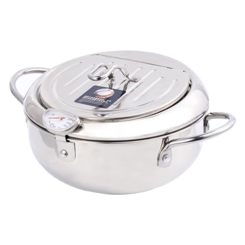 GARVALON Edelstahl Frittierpfanne mit Thermometer und Ölfilterdeckel Temperaturkontrollierbarer Fritteuse-topf Kompatibel mit Gas Induktionsherden Tiefer Brattopf für Gleichmäßiges Garen GARVALON Edelstahl Frittierpfanne mit Thermometer und Ölfilterdeckel Temperaturkontrollierbarer Fritteuse-topf Kompatibel mit Gas Induktionsherden Tiefer Brattopf für Gleichmäßiges Garen von GARVALON