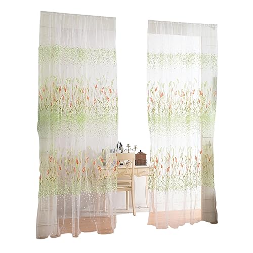 GARVALON Grass Sheer Curtains Für Fenster Und Türen Grüner Fensterbehang Aus Leichte Durchsichtige Gardinen Für Schlafzimmer Und Wohnzimmer Raumdekoration von GARVALON