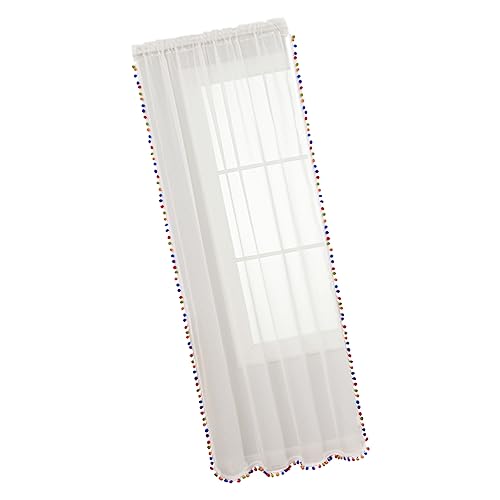GARVALON Kurzer Fenstervorhang Für Küche Schlafzimmer Polyester Vorhang Mit Farbigem Pompom Sichtdichte Verdunklung von GARVALON