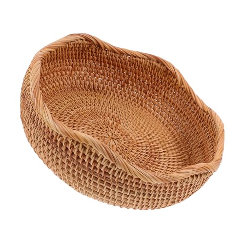 GARVALON Runder Rattan-korb Für Brot Snacks Und Obst Geflochtener Servierkorb Für Küche Und Geschenke Platzsparende Aufbewahrungslösung von GARVALON