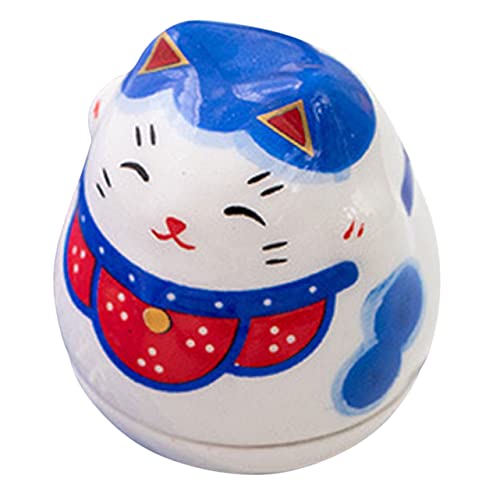 GARVALON Tumbler Katze Figurine Im Japanischen Stil Lustiges Desktop Ornament Niedliche Katzen Deko Nicht Umfallendes Spielzeug Für Katzenliebhaber Blaues Design Für Zuhause Und Büro von GARVALON