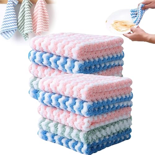 GARWAR Circulatik Coral Fleece Striped Rag Cleaning Dish Cloth,Circulatik Microfiber Cleaning Cloth,Super Soft Absorbent Dish Towels Rags Cloths,Reusable and Washable (10Pcs) von GARWAR