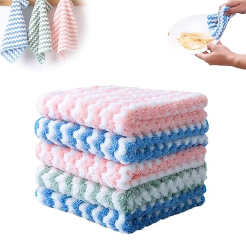 GARWAR Circulatik Coral Fleece Striped Rag Cleaning Dish Cloth,Circulatik Microfiber Cleaning Cloth,Super Soft Absorbent Dish Towels Rags Cloths,Reusable and Washable (5Pcs) von GARWAR