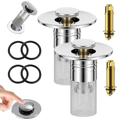 GARWAR Isolieren Sie Gerüche und verhindern Sie Kakerlaken –Bodenablauffilter aus Edelstahl,Pop-Up-Waschbecken-Stopper, Haarfänger,Edelstahl-Beckenabflussfilter Spülbeckensieb mit Korb (2 Stück) von GARWAR