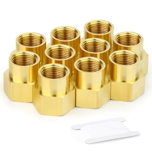 GASHER 10 Stück Messing-Rohrverschraubung, Kupplung, Reduzierstück Adapter, 3/8" x 1/2" BSP Innengewinde von GASHER
