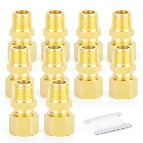 GASHER 10Stück Messing Kompression Rohr Rohrverschraubung Verbinder, 10mm Rohr OD x 3/8" BSP Male Connector von GASHER