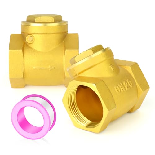 GASHER 2 Stück Swing Messing Rückschlagventil DN15 3/4" BSP Innengewinde, Rückflussverhinderung, Rückschlagventile für Sumpfpumpe und Luftkompressor, Gas Luft Kraftstoff Öl Wasser von GASHER