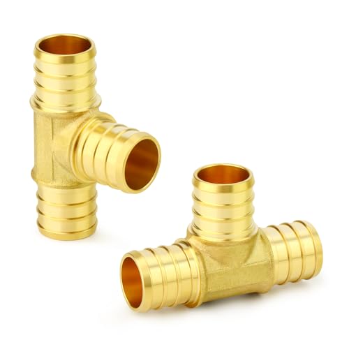 GASHER 2 Stück bleifreies Messing, 1,9 cm Pex T-Armaturen, 3/4 Zoll Pex-Armaturen für PEX-Rohre von GASHER