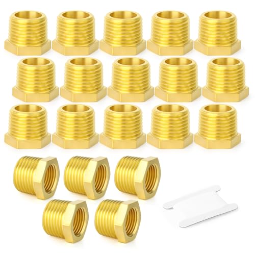 GASHER 20 Stück Messing Reduzierstück Sechskantbuchse 1/4" BSP Außengewinde x 1/8" BSP Innengewinde, Rohrverschraubung mit Messinggewinde von GASHER