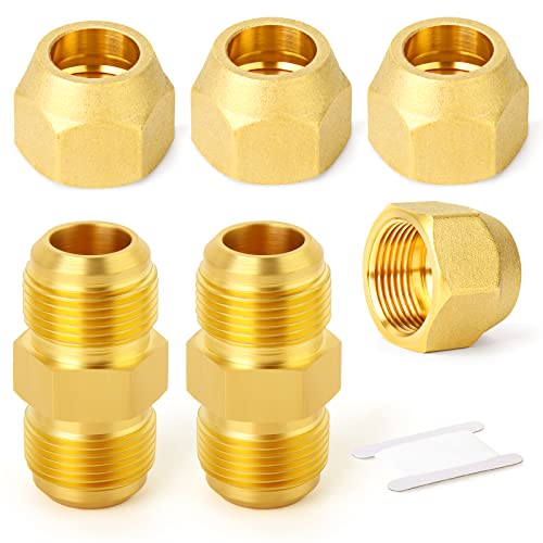 GASHER 2Packs Metalle Messing Rohrverschraubung, Halbverschraubung mit Bördelmutter, 3/4" Bördel x 3/4" Bördel Außengewinde Rohrverschraubungen von GASHER