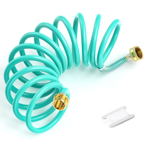 GASHER 3 m langer PU-Rücklauf-Gartenwasserschlauch mit 1,9 cm Messingbeschlägen, einziehbar, schwenkbare Buchse für Bootfahren, Pool und Spa, Wohnmobil, Haus und Garten (blau) von GASHER