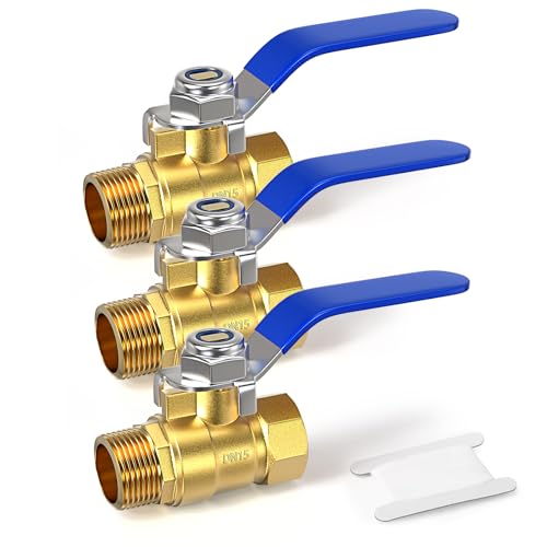 GASHER 3Stück 1/2 Zoll Messing Mini-Kugelhahn Absperrschalter, 1/2 Zoll männlich x weiblich BSP Gewinde Rohrverschraubung von GASHER