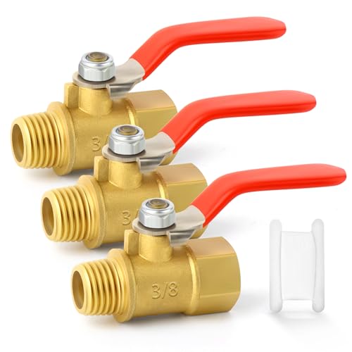 GASHER 3Stück 3/8 Zoll Messing Mini-Kugelhahn Absperrschalter, 3/8 Zoll männlich x weiblich BSP Gewinde Rohrverschraubung von GASHER