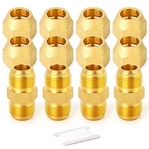 GASHER 4Packs Metalle Messing Rohrverschraubung, Halbverschraubung mit Bördelmutter, 3/8" Bördel x 3/8" Bördel Außengewinde Rohrverschraubungen von GASHER