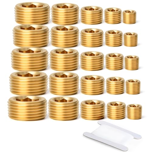 GASHER 5 Stück Messing Rohrverschraubung, 1/8" 1/4" 3/8" 1/2" 3/4" BSP Messing Innensechskant Gewinde Buchse Rohrstecker Set von GASHER
