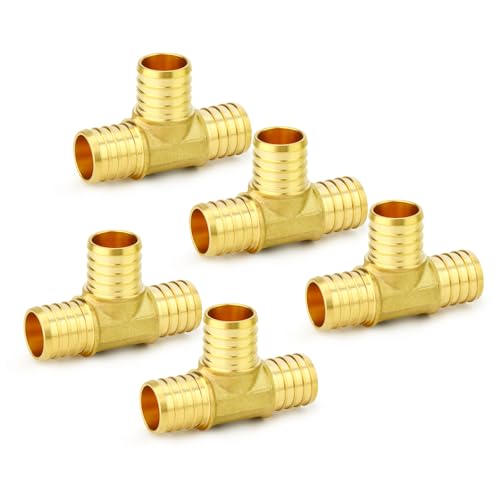 GASHER 5 Stück bleifreies Messing, 2,5 cm Pex-T-Armaturen, 2,5 cm Pex-Armaturen für PEX-Rohre GASHER 5 Stück bleifreies Messing, 2,5 cm Pex-T-Armaturen, 2,5 cm Pex-Armaturen für PEX-Rohre von GASHER