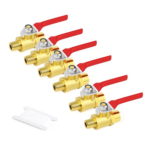 GASHER 6Stück 1/8 Zoll Messing Mini-Kugelhahn Absperrschalter, 1/8 Zoll männlich x weiblich BSP Gewinde Rohrverschraubung von GASHER