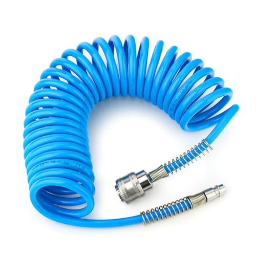GASHER 1/4" x 5m Polyurethan Rückspul-Luftschlauch 8mm Außendurchmesser mit Biegedrossel, 1/4" Europa Schnellkupplung und Stecker, für Luftkompressor, blau(GO) GASHER 1/4" x 5m Polyurethan Rückspul-Luftschlauch 8mm Außendurchmesser mit Biegedrossel, 1/4" Europa Schnellkupplung und Stecker, für Luftkompressor, blau(GO) von GASHER