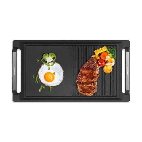 GASLAND IHGD-S23C Grillplatte mit Seitengriffen, Grillpfannen für Induktionskochfelder, Gusseisen mit Teflonbeschichtung: Antihaft- und Rostschutz, Zubehör, Grillschale von GASLAND